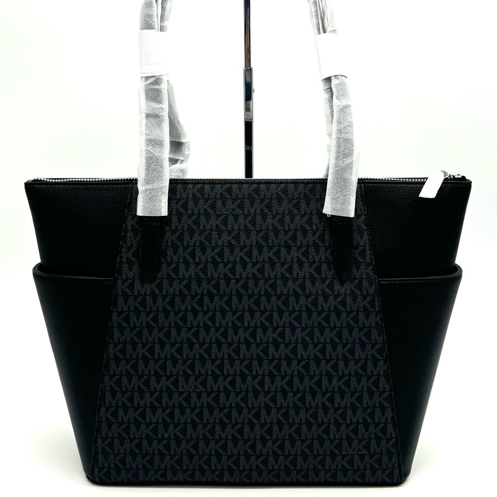 Michael Kors Large Charlotte TZ Tote Bag Black/Silver - Picture 5 of 10